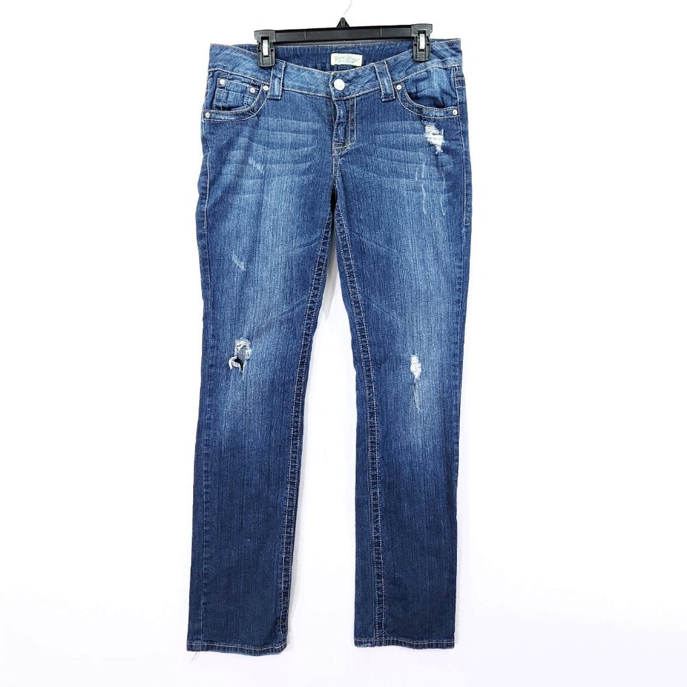 Paris Blues Y2K Straight-Leg Jeans Women Size 13 Low Rise Distress Denim